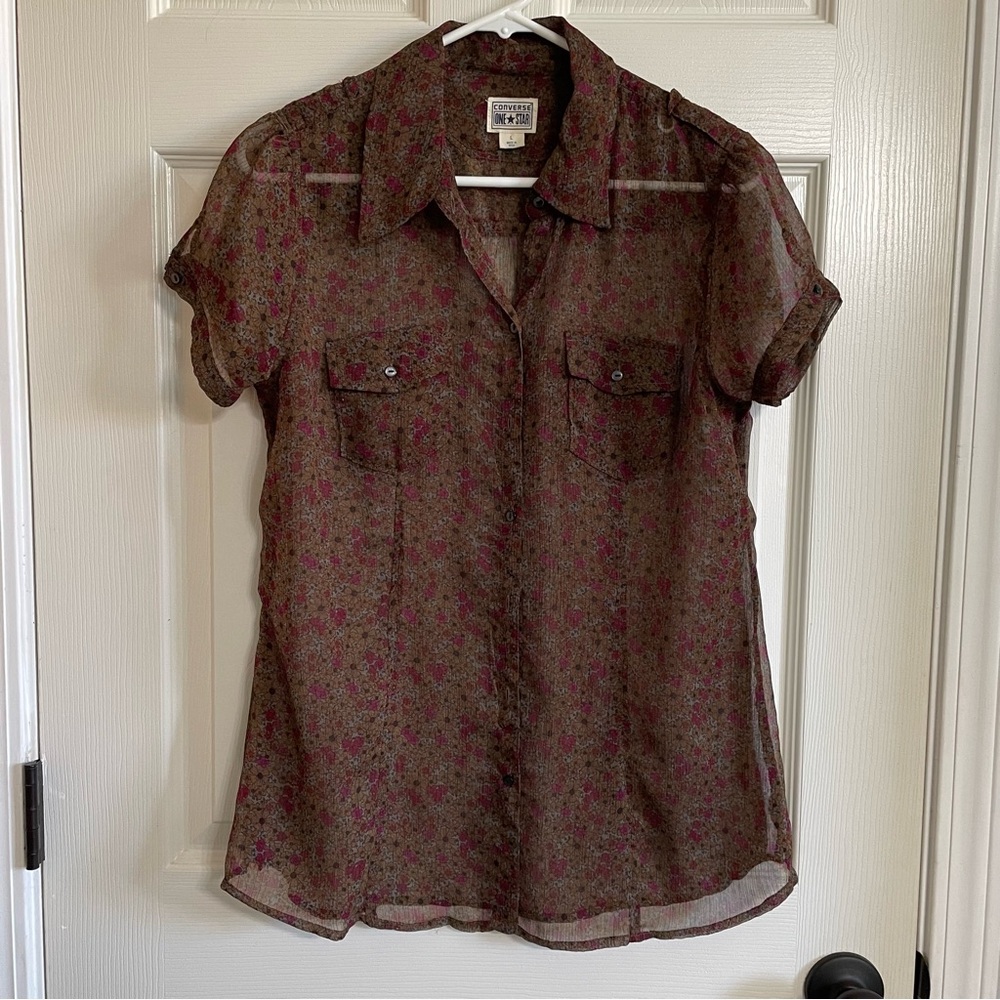 00’s Women’s Converse One Star Sheer Button up Top Size Large